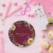 バーガンディひまわり素朴結婚の花 ペーパープレート (パーティー)