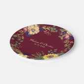 バーガンディひまわり素朴結婚の花 ペーパープレート (アングル)