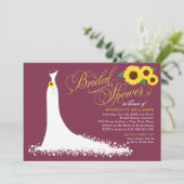 バーガンディひまわり結婚のガウンブライダルシャワー 招待状 (スタンド正面)