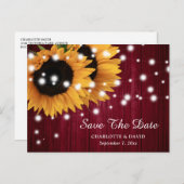 バーガンディひまわり結婚式の日付はがきを保存 案内ポストカード (正面/裏面)