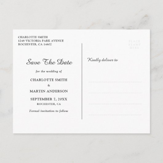 バーガンディひまわり結婚式の日付はがきを保存 案内ポストカード (裏面)