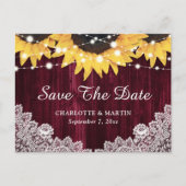 バーガンディひまわり結婚式の日付はがきを保存 案内ポストカード (正面)