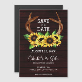 バーガンディひまわり〔雄ジカの〕枝角国は日付を保存 マグネット招待状