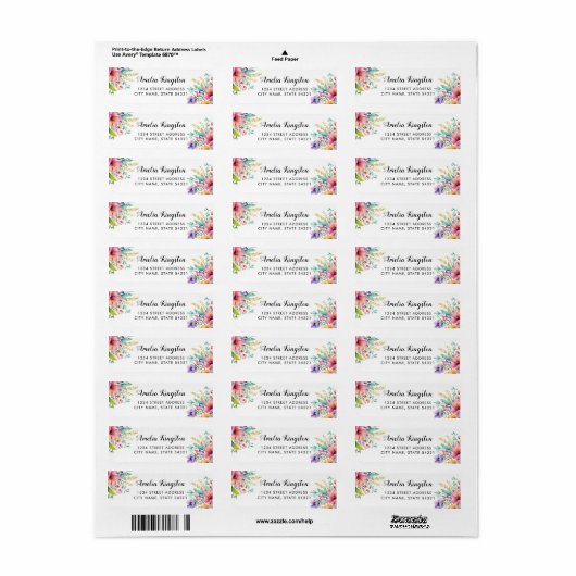 バーガンディほこりっぽいピンクフローラブーケのスクリプト名 ラベル (フルシート)