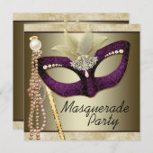 バーガンディアイボリーパールマスカレードパーティー 招待状 (正面/裏面)