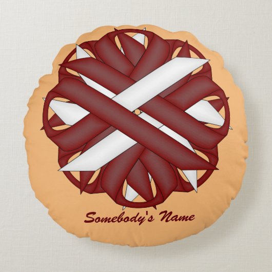 バーガンディアイボリーフラワーリボンbyケネス・ヨンチッチ ラウンドクッション (正面)