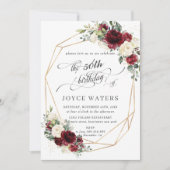 バーガンディアイボリーフローラグリーンリー誕生日ジオメトリック 招待状 (正面)