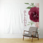 バーガンディウォーターカラーフラワーズウェディングバックドロップ タペストリー (インサイチュ(横))