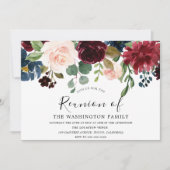 バーガンディウォーターカラーフラワーズファミリー懇親会招待状 招待状 (正面)