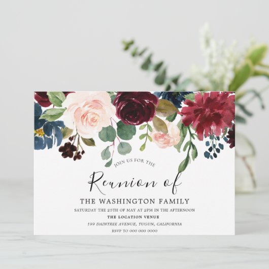 バーガンディウォーターカラーフラワーズファミリー懇親会招待状 招待状 (スタンド正面)