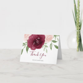 バーガンディウォーターカラーフラワールサンクス サンキューカード
