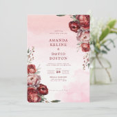 バーガンディウォーターカラー牡丹結婚式招待状 招待状 (スタンド正面)