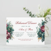 バーガンディエメラルドグリーン金ゴールド牡丹リハーサルディナー 招待状 (スタンド正面)