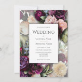 バーガンディエレガントピンクフローラ結婚ズ 招待状 (正面)