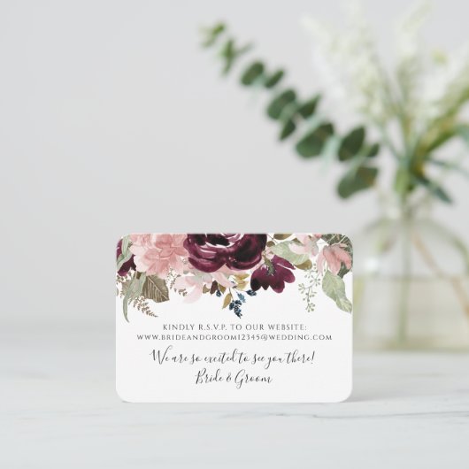 バーガンディエレガントフローラほこりっぽいピンク結婚色の葉 名刺 (スタンド正面)