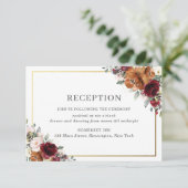 バーガンディオレンジホワイトフローラウェディングレセプション エンクロージャーカード (スタンド正面)