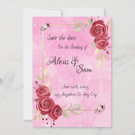 バーガンディカラーを基調としたピンクのテーマ 招待状