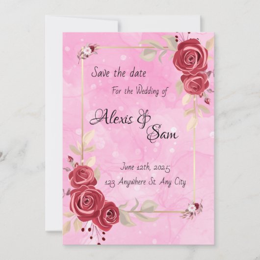 バーガンディカラーを基調としたピンクのテーマ 招待状 (正面)