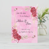 バーガンディカラーを基調としたピンクのテーマ 招待状 (スタンド正面)