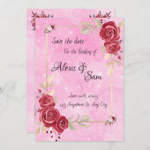 バーガンディカラーを基調としたピンクのテーマ 招待状 (正面/裏面)