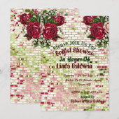 バーガンディカントリー 赤い ルスティックなバラの ブライダルシャワーの招待状Ⅰ 招待状 (正面/裏面)