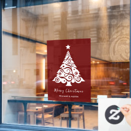 バーガンディクリスマスツリーの店舗窓用装飾 ウィンドウサイン