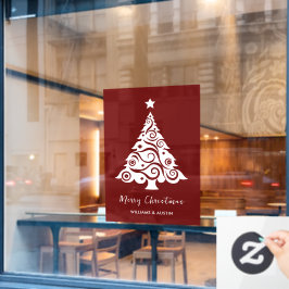 バーガンディクリスマスツリーの店舗窓用装飾 ウィンドウサイン