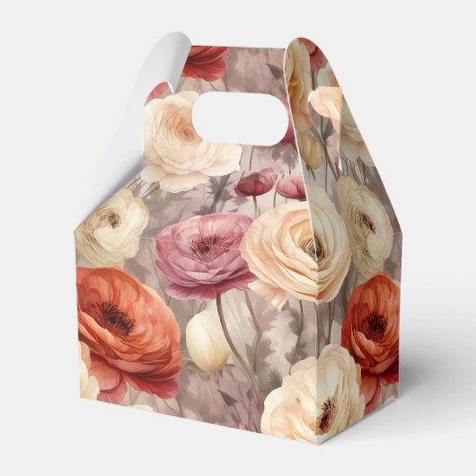 バーガンディクリームの春の花のウェディング フェイバーボックス (裏面サイド)