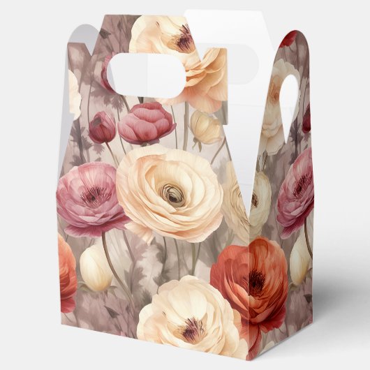 バーガンディクリームの春の花のウェディング フェイバーボックス (オープン)