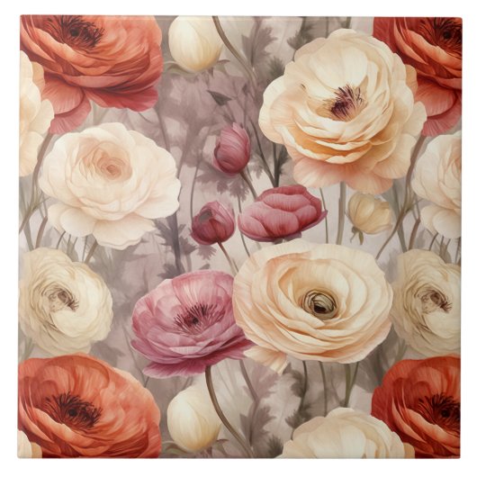 バーガンディクリームの花 タイル (正面)