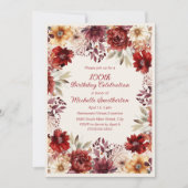 バーガンディクリームウォーターフローラ100誕生日 招待状 (正面)