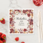 バーガンディクリームウォーターフローラ60誕生日 スタンダードランチョンナプキン (インサイチュ)