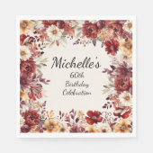 バーガンディクリームウォーターフローラ60誕生日 スタンダードランチョンナプキン (正面)