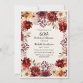 バーガンディクリームウォーターフローラ60誕生日 招待状 (正面)