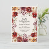 バーガンディクリームウォーターフローラ60誕生日 招待状 (スタンド正面)