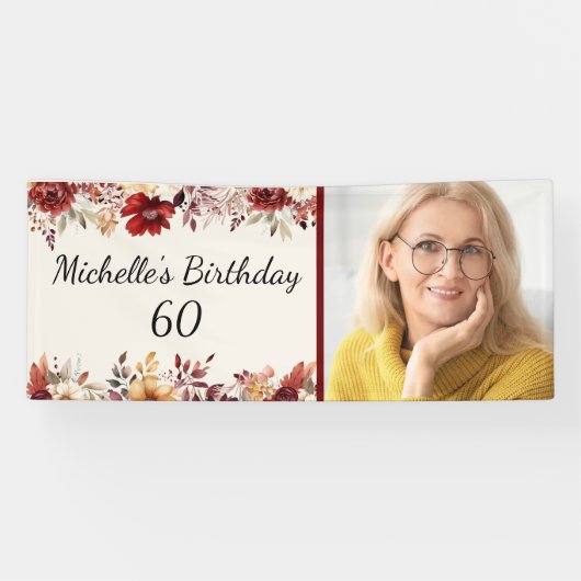 バーガンディクリームウォーターフローラ60誕生日 横断幕 (横)