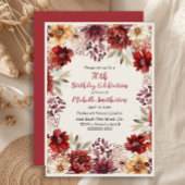 バーガンディクリームウォーターフローラ75誕生日 招待状