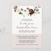 バーガンディクリームダスティピンクローズ結婚フローラ 招待状 (正面/裏面)