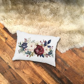 バーガンディクリームネイビーブルーフローラウォーターカラーベッドルーム アクセントクッション