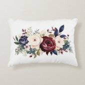 バーガンディクリームネイビーブルーフローラウォーターカラーベッドルーム アクセントクッション (正面)