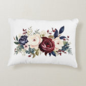 バーガンディクリームネイビーブルーフローラウォーターカラーベッドルーム アクセントクッション (裏面)