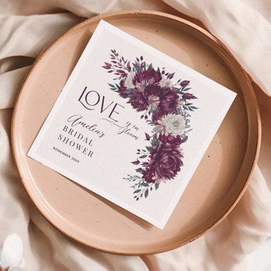 バーガンディクリームフラワーズラブ開花ブライダルシャワー スタンダードカクテルナプキン