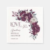 バーガンディクリームフラワーズラブ開花ブライダルシャワー スタンダードカクテルナプキン (正面)