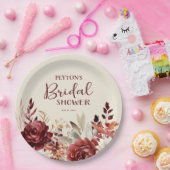 バーガンディクリームフラワーブライダルシャワー ペーパープレート (パーティー)