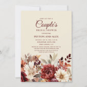 バーガンディクリームフローラカップルブライダルシャワー 招待状 (正面)