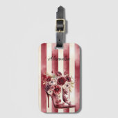 バーガンディクリームフローラストライプブーツ ラゲッジタグ (正面縦)