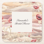 バーガンディクリームブッシュ フラワーブライダルシャワー スクエアペーパーコースター (正面)