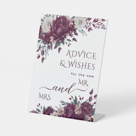 バーガンディクリームブライダルシャワーゲームアドバイスウィッシュ 台座サイン (正面)