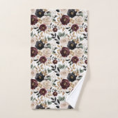 バーガンディクリームブラックフラワル バスタオルセット (ハンドタオル)