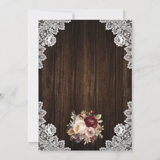 バーガンディクリームマウヴ素朴ウッドフローラ結婚ズ 招待状 (裏面)